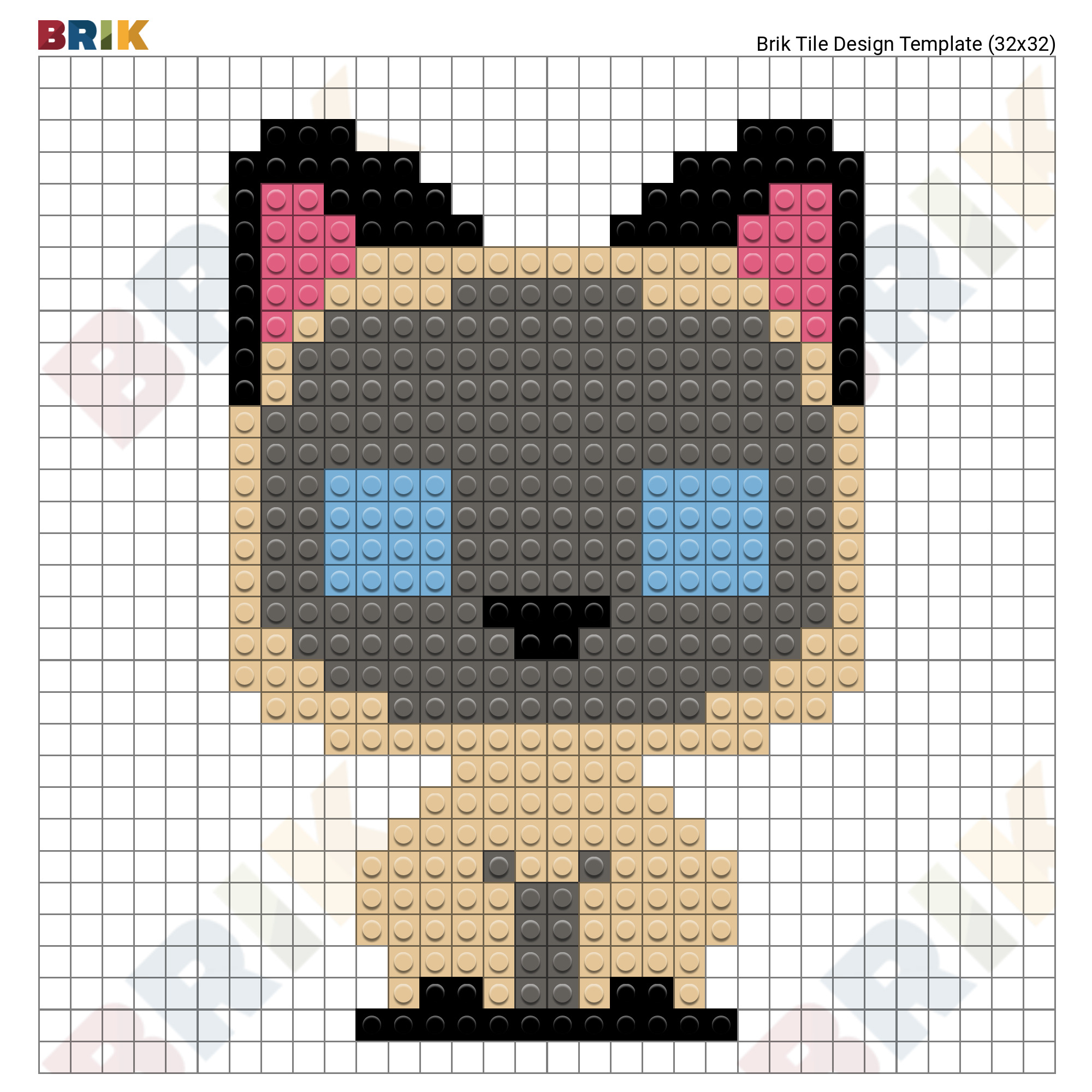 Handmade Pixel Art 32x32 Dots DIY Painting Cartoon Cat Frame